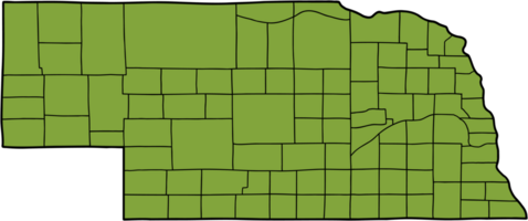 Gekritzel freihändig Zeichnung von Nebraska Zustand Karte. png