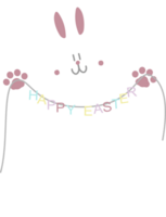 happy easter with bunny rabbit holding happy easter text, flat png transparent element character design