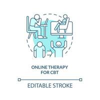 2D editable online therapy for CBT thin line blue icon concept, isolated vector, monochromatic illustration representing online therapy. vector