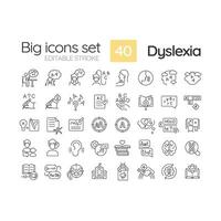 2D editable black big thin line icons set representing dyslexia, isolated vector, linear illustration. vector