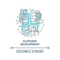 2D editable blue icon platform development concept, simple monochromatic isolated vector, C2C thin line illustration. vector