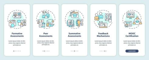 2D icons representing MOOC mobile app screen set. Walkthrough 3 steps multicolor graphic instructions with thin line icons concept, UI, UX, GUI template. vector