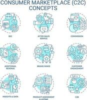 Collection of 2D editable blue thin line icons representing C2C, monochromatic isolated vector, linear illustration. vector