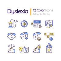 2D editable multicolor thin line icons set representing dyslexia, isolated vector, linear illustration. vector