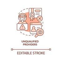 2D editable unqualified providers thin line red icon concept, isolated vector, monochromatic illustration representing online therapy. vector