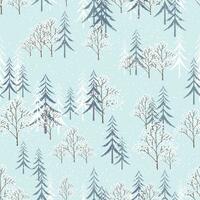 invierno fondo, perfecta modelo pino árbol cubierta con nieve en azul fondo, lindo invierno dibujos animados repetir modelo antecedentes para envase papel, regalo, adornos en alegre tarjeta navidad, nuevo año vector