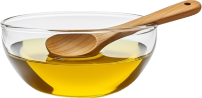 AI generated vegetable cooking oil in glass bowl png