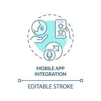 2D editable mobile app integration thin line blue icon concept, isolated vector, illustration representing voice assistant. vector