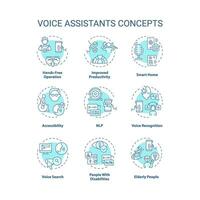 2D editable blue icons set representing voice assistants concepts, isolated vector, thin line illustration. vector