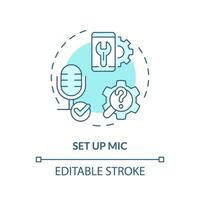 2D editable set up mic thin line blue icon concept, isolated vector, illustration representing voice assistant. vector