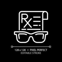 2d píxel Perfecto editable blanco gafas prescripción icono, aislado vector, Delgado línea ilustración representando ojo cuidado. vector