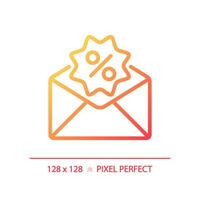 2D pixel perfect gradient discount message icon, isolated simple vector, thin line illustration representing discounts. vector