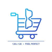 2D pixel perfect gradient eyeglasses with shopping cart icon, isolated vector, thin line illustration representing eye care. vector