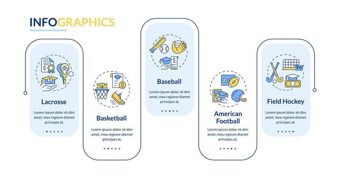 2D athletic scholarship vector infographics template with thin line icons, data visualization with 5 steps, process timeline chart.