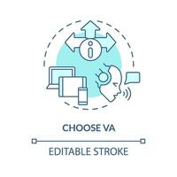 2D editable choose VA thin line blue icon concept, isolated vector, illustration representing voice assistant. vector