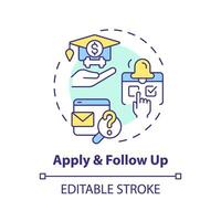 2D editable apply and follow up thin line icon concept, isolated vector, multicolor illustration representing athletic scholarship. vector
