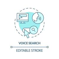 2D editable voice search thin line blue icon concept, isolated vector, illustration representing voice assistant. vector