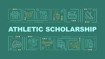 Athletic scholarship text with various thin line icons concept on dark green monochromatic background, editable 2D vector illustration.