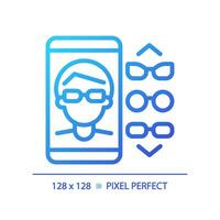 2D pixel perfect gradient eyeglasses app icon, isolated vector, thin line illustration representing eye care. vector