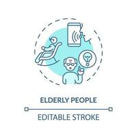 2D editable elderly people thin line blue icon concept, isolated vector, illustration representing voice assistant. vector