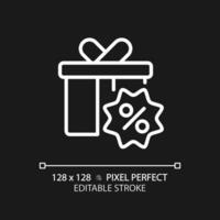 2D pixel perfect editable white gift hamper icon, isolated vector, simple thin line illustration representing discounts. vector