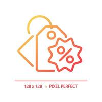 2D pixel perfect gradient price tag icon, isolated simple vector, thin line illustration representing discounts. vector