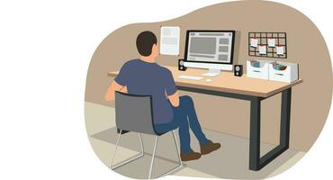 ilustration vector of man watching video in the room, suitable for banner website, etc.