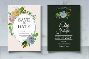 Hand drawn floral wedding invitation card set vector