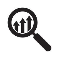 Magnifying glass with increasing bar chart icon. vector