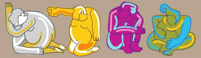 Set of overweight man abstract pose vector