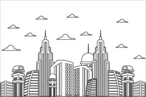 Line art city. Cityscape with buildings. Urban landscape. Beautiful Modern city Flat style vector illustration.