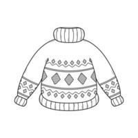 Hand drawn warm, cozy knitted sweater. Icon in doodle sketch style. Vector illustration isolated on white background.