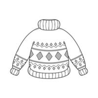 Hand drawn warm, cozy knitted sweater. Icon in doodle sketch style. Vector illustration isolated on white background.