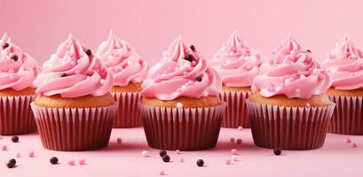 AI generated pink cup cakes with icing photo