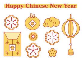 Basic RGBChinese New Year elements set. isolated icons collection, coins, lantern, red envelope, flower. Editable vector illustrations.