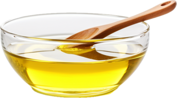 AI generated vegetable cooking oil in glass bowl png