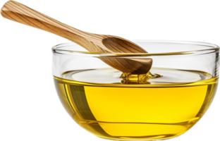 AI generated vegetable cooking oil in glass bowl png