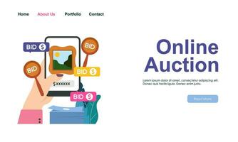 Bid and auction concept design landing page vector