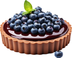 AI generated chocolate tart with blueberries png