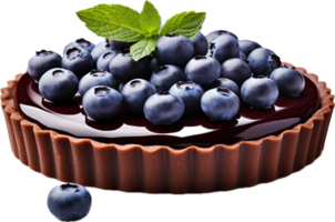 AI generated chocolate tart with blueberries png