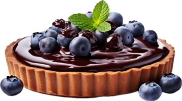 AI generated chocolate tart with blueberries png