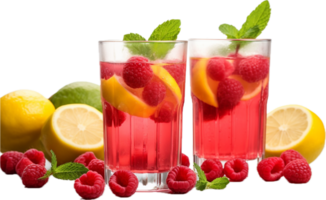 AI generated raspberry lemonade in glasses with fresh png