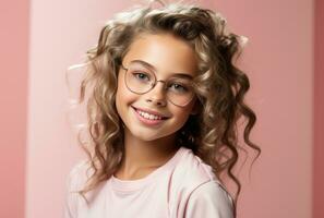 AI generated girl with glasses against pink background photo