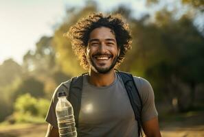 ai generado bueno salud corredor participación agua botella foto