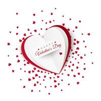 Valentine card with confetti on background. Romantic decoration element for Valentines Day or Womens Day. Vector illustration isolated on white background