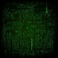 Matrix of binary numbers. Binary computer code. Green digital numbers. Futuristic or sci fi hacker abstraction backdrop. Random numbers falling on the dark background. Vector illustration