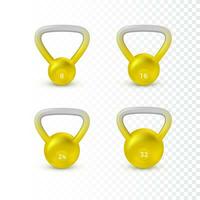 Set of realistic kettlebell. Weight of different kilograms. Equipment for bodybuilding and workout. Vector