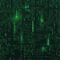 Matrix of binary numbers. Sci fi Background. Binary computer code. Green digital numbers. Futuristic hacker abstraction backdrop. Random numbers falling on the dark background. Vector illustration