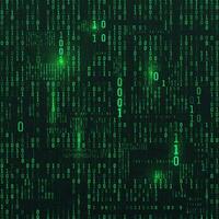 Matrix of binary numbers. Sci fi Background. Binary computer code. Green digital numbers. Futuristic hacker abstraction backdrop. Random numbers falling on the dark background. Vector illustration