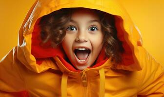 ai generado el niño con el rojo cara es entonces sorprendido con sonriente cara foto